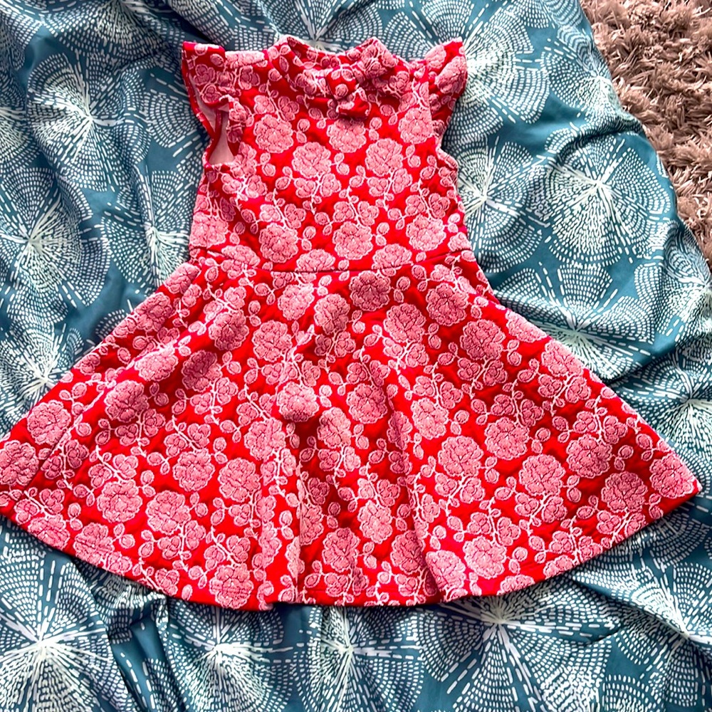 Girls Janie and Jack ruffled sleeveless red white flower pattern dress size 4
